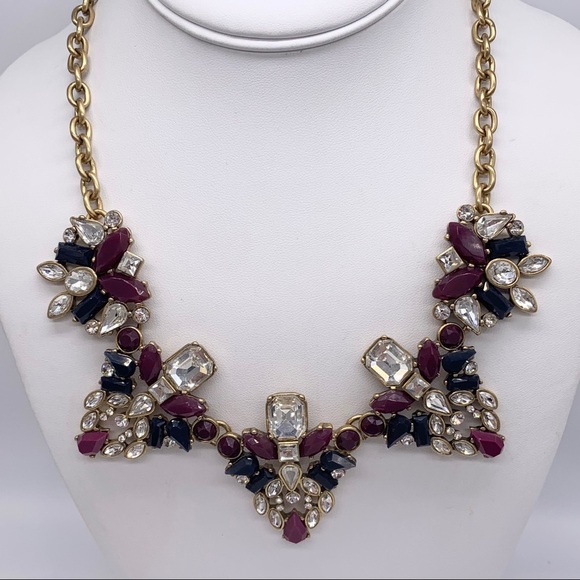 J. Crew Navy & Burgundy Cluster Necklace - Picture 1 of 2